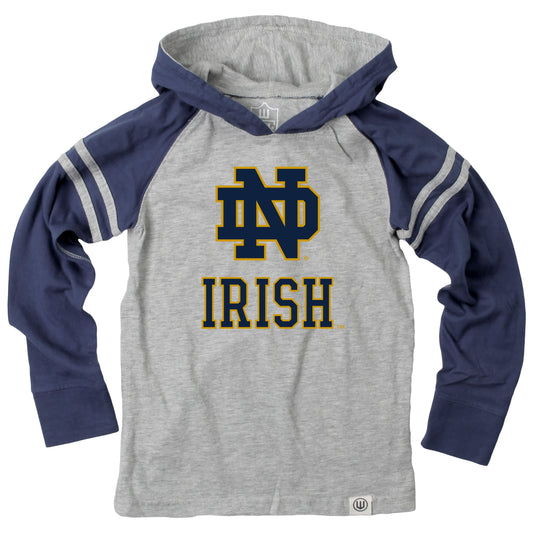 Notre Dame Fighting Irish Wes and Willy Youth and Little Boys Long Sleeve Hooded T-Shirt Striped Navy