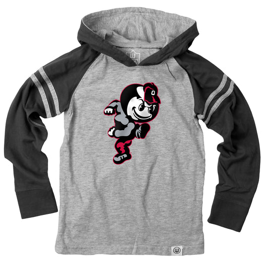 Ohio State Buckeyes Wes and Willy Youth Boys Long Sleeve Hooded T-Shirt Striped Brutus Run Black