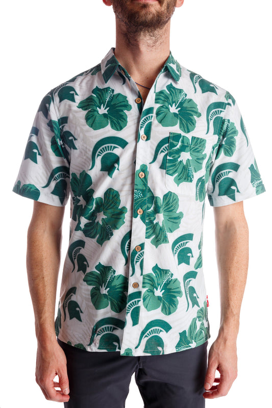 Michigan State Spartans Tellum and Chop Mens Floral Hawaiian Shirt White Flower