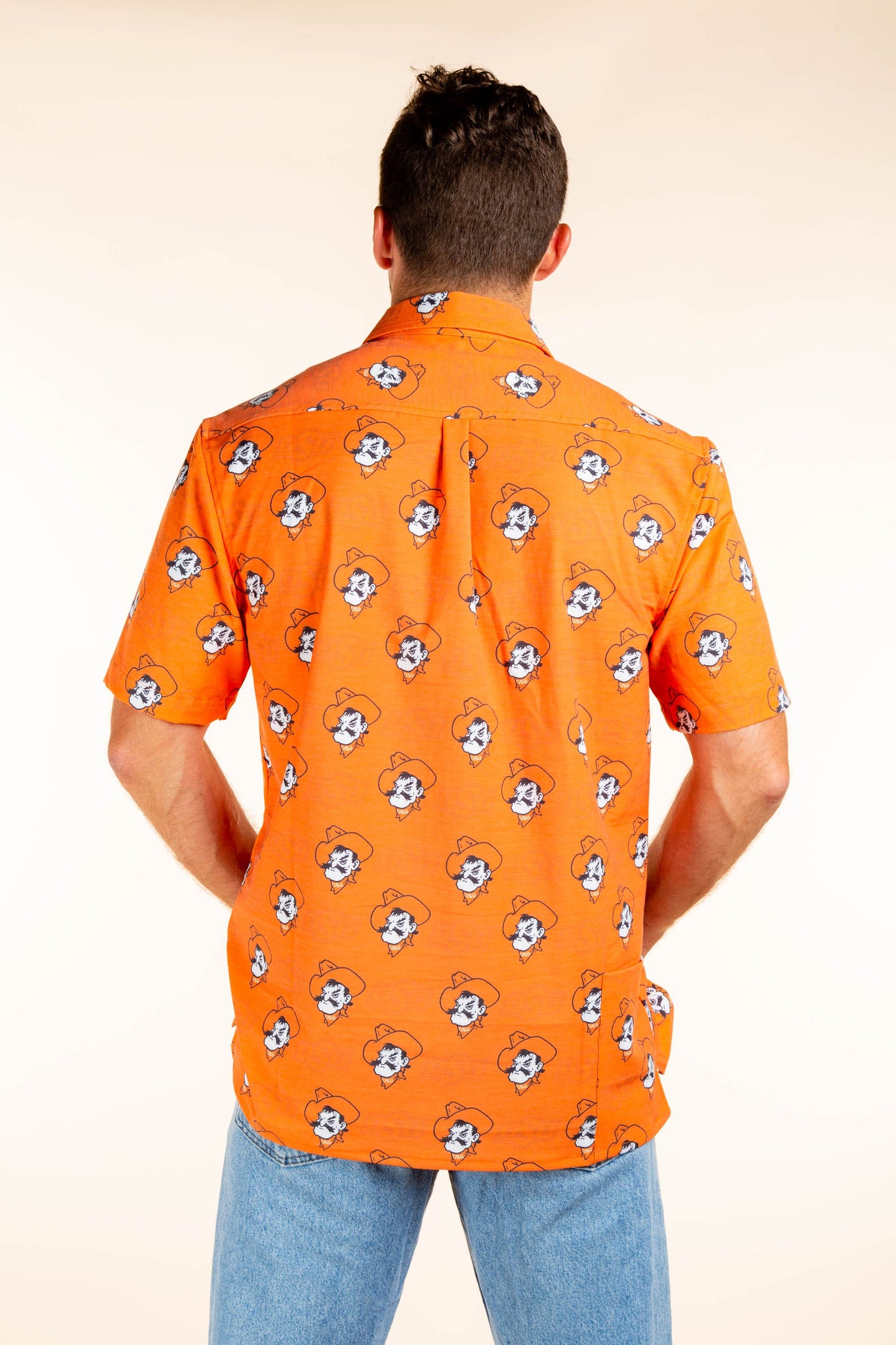 Oklahoma State Cowboys Tellum and Chop Mens Floral Hawaiian Shirt Orange Pistol Pete