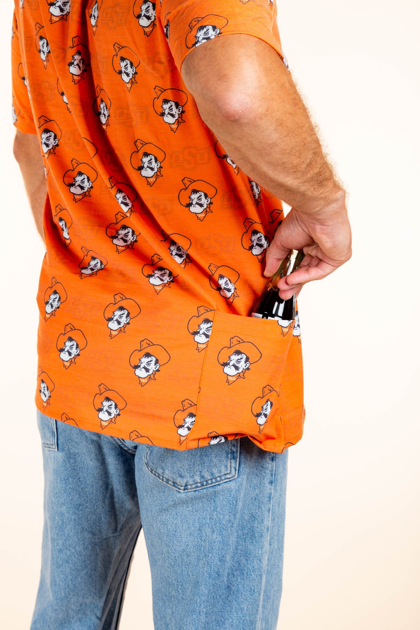 Oklahoma State Cowboys Tellum and Chop Mens Floral Hawaiian Shirt Orange Pistol Pete