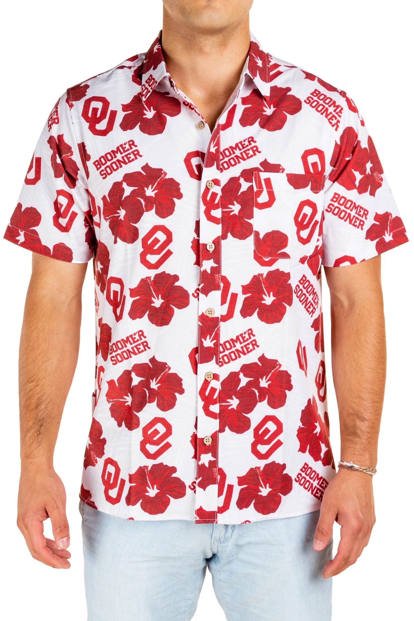 Oklahoma Sooners Tellum and Chop Mens Floral Hawaiian Shirt Gray