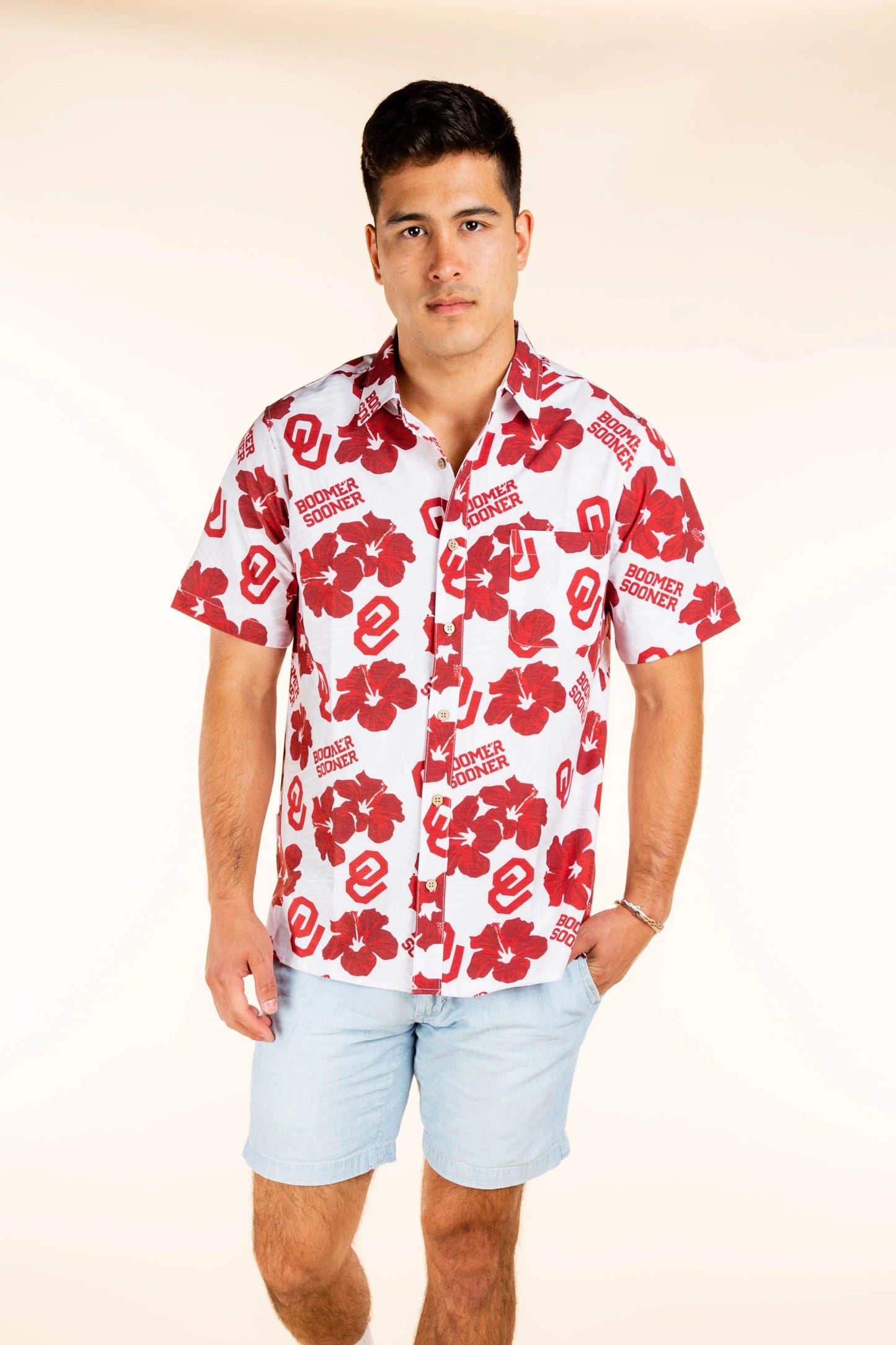 Oklahoma Sooners Tellum and Chop Mens Floral Hawaiian Shirt Gray