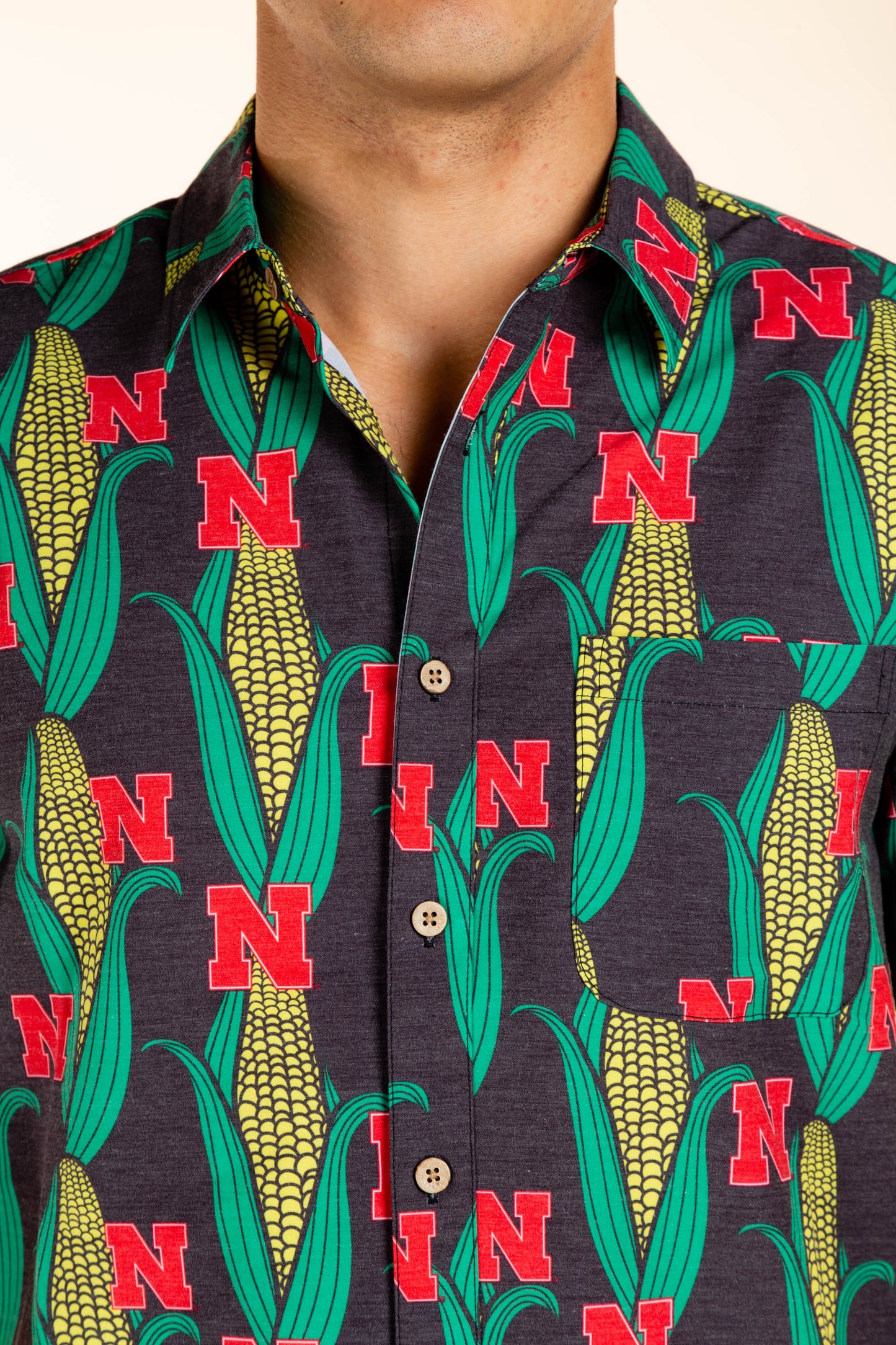 Nebraska Cornhuskers Tellum and Chop Mens Floral Hawaiian Shirt Black