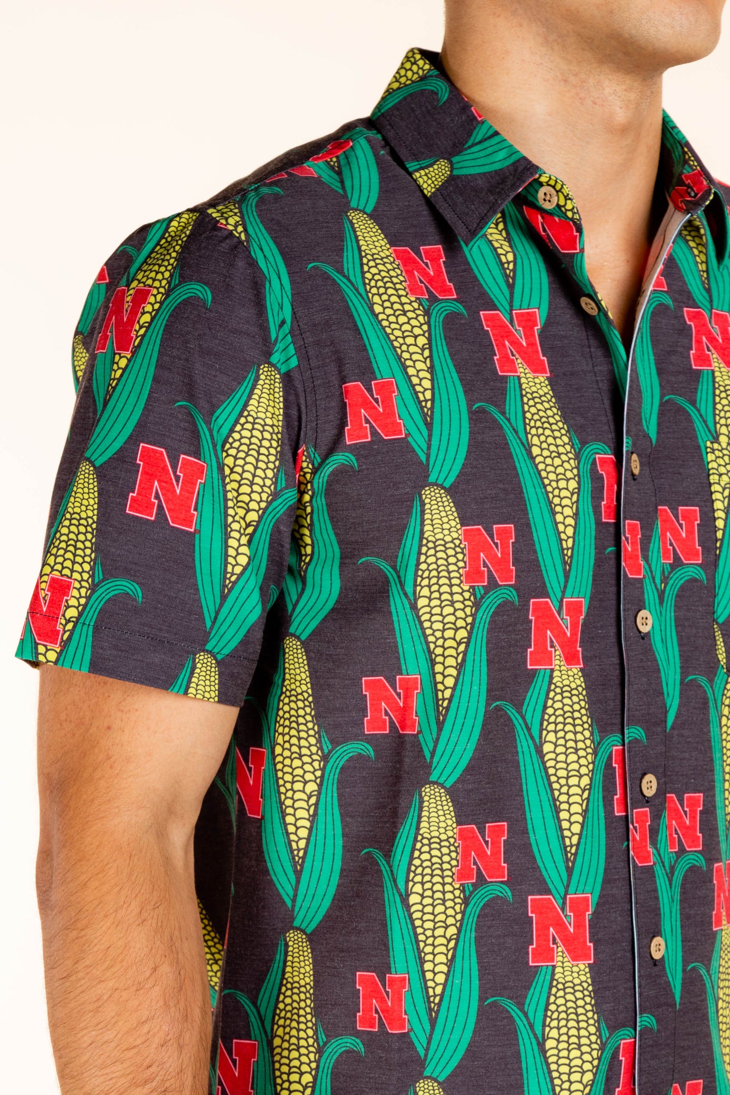 Nebraska Cornhuskers Tellum and Chop Mens Floral Hawaiian Shirt Black