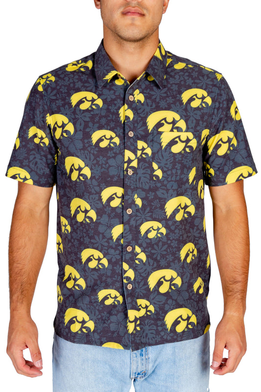 Iowa Hawkeyes Tellum and Chop Mens Floral Hawaiian Shirt Black