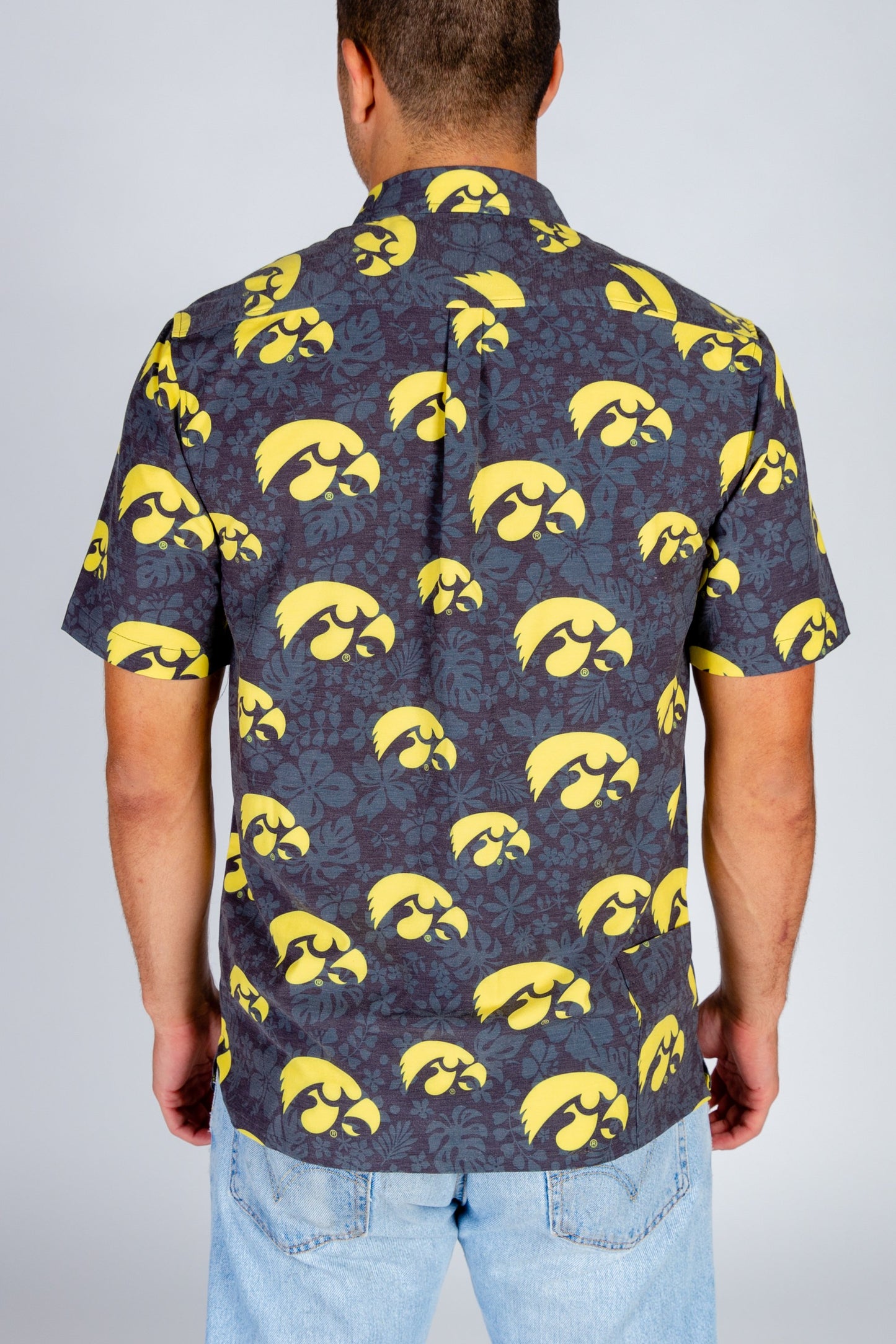 Iowa Hawkeyes Tellum and Chop Mens Floral Hawaiian Shirt Black