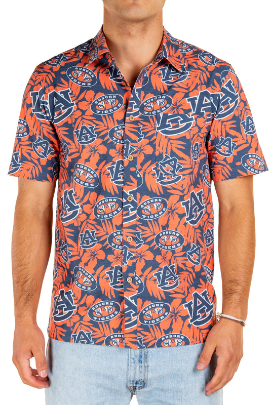 Auburn Tigers Tellum and Chop Mens Floral Hawaiian Shirt Navy