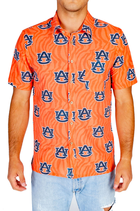 Auburn Tigers Tellum and Chop Mens Floral Hawaiian Shirt Orange