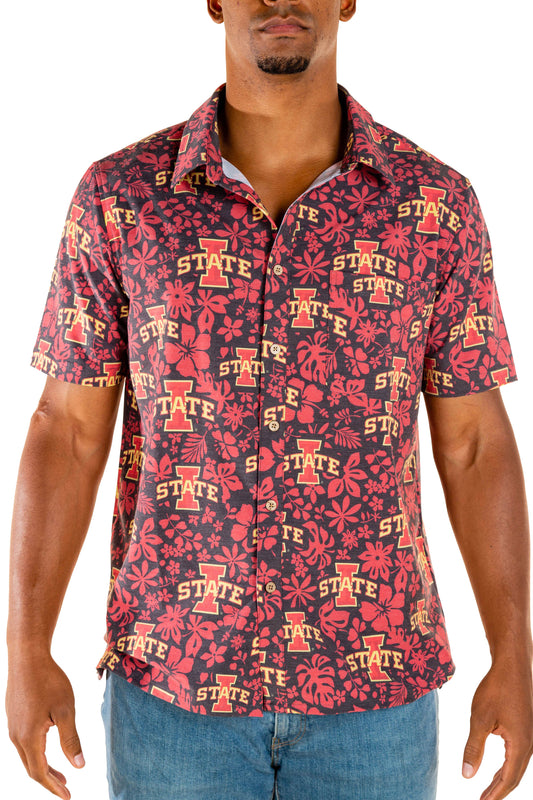 Iowa State Cyclones Tellum and Chop Mens Floral Hawaiian Shirt Maroon