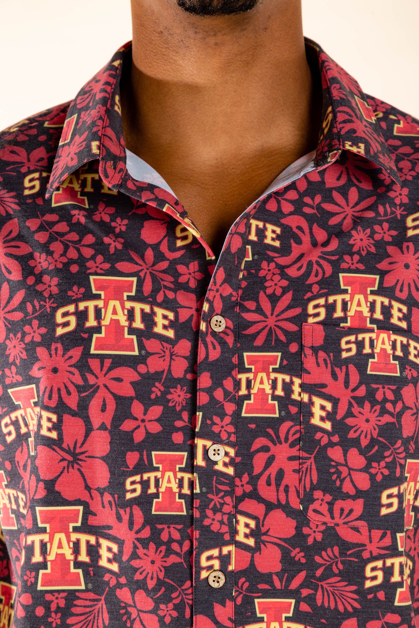 Iowa State Cyclones Tellum and Chop Mens Floral Hawaiian Shirt Maroon