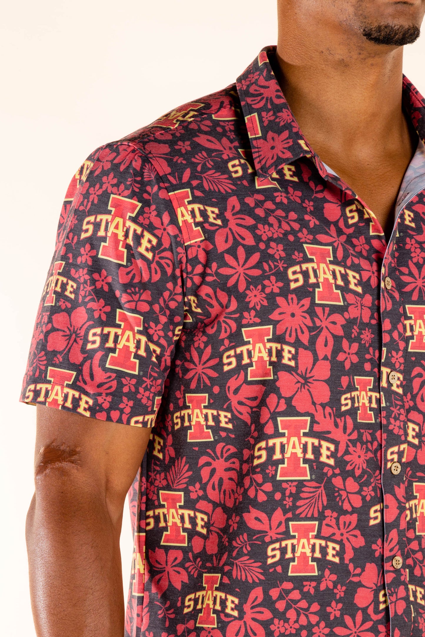 Iowa State Cyclones Tellum and Chop Mens Floral Hawaiian Shirt Maroon