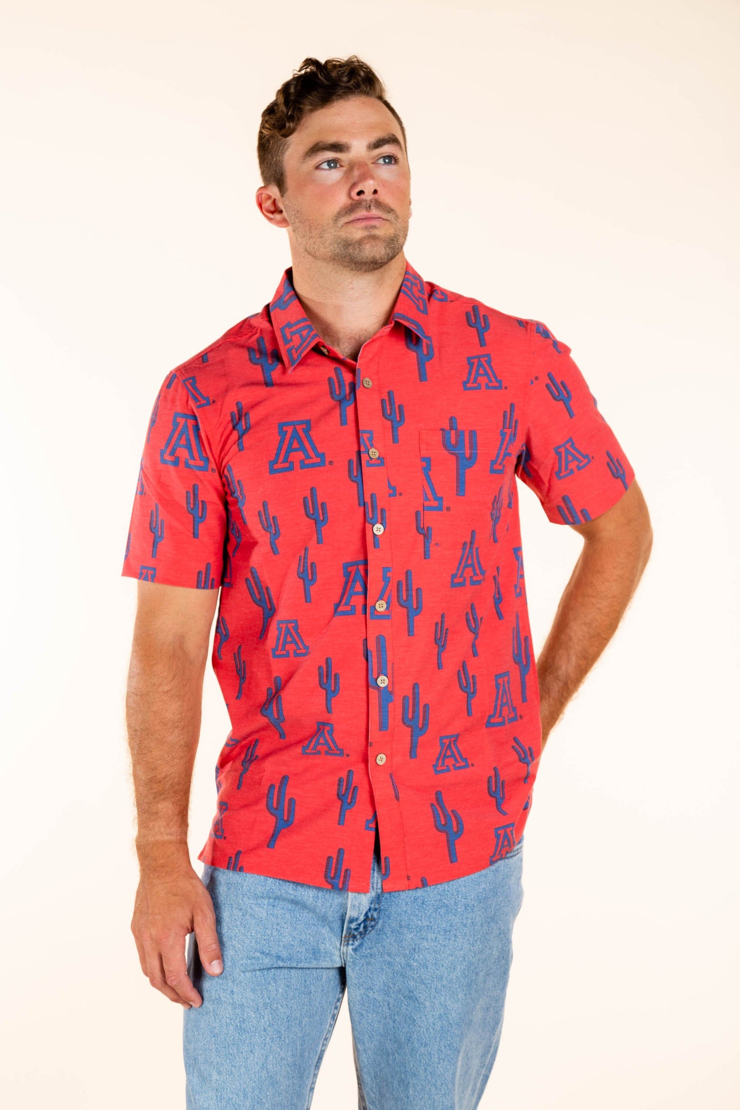 Arizona Wildcats Tellum and Chop Mens Floral Hawaiian Shirt Red