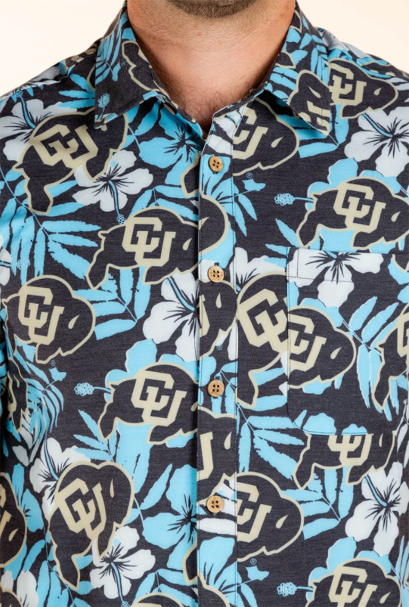 Colorado Buffaloes Tellum and Chop Mens Floral Hawaiian Shirt Black