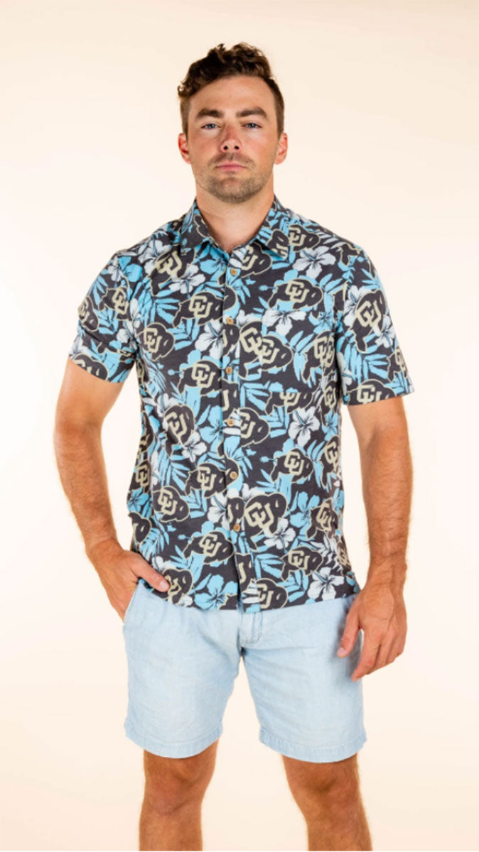 Colorado Buffaloes Tellum and Chop Mens Floral Hawaiian Shirt Black