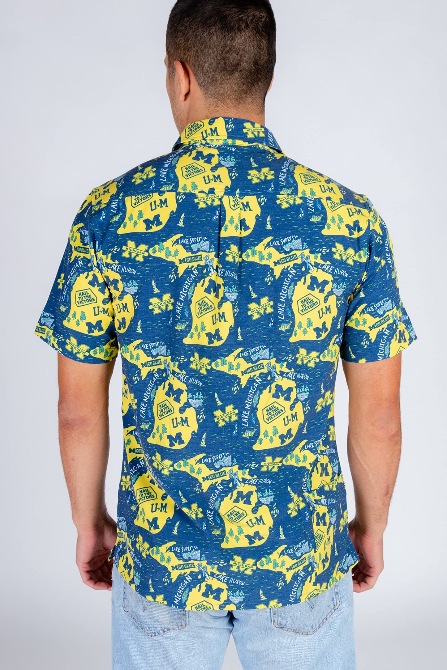 Michigan Wolverines Tellum and Chop Mens Floral Hawaiian Shirt Navy