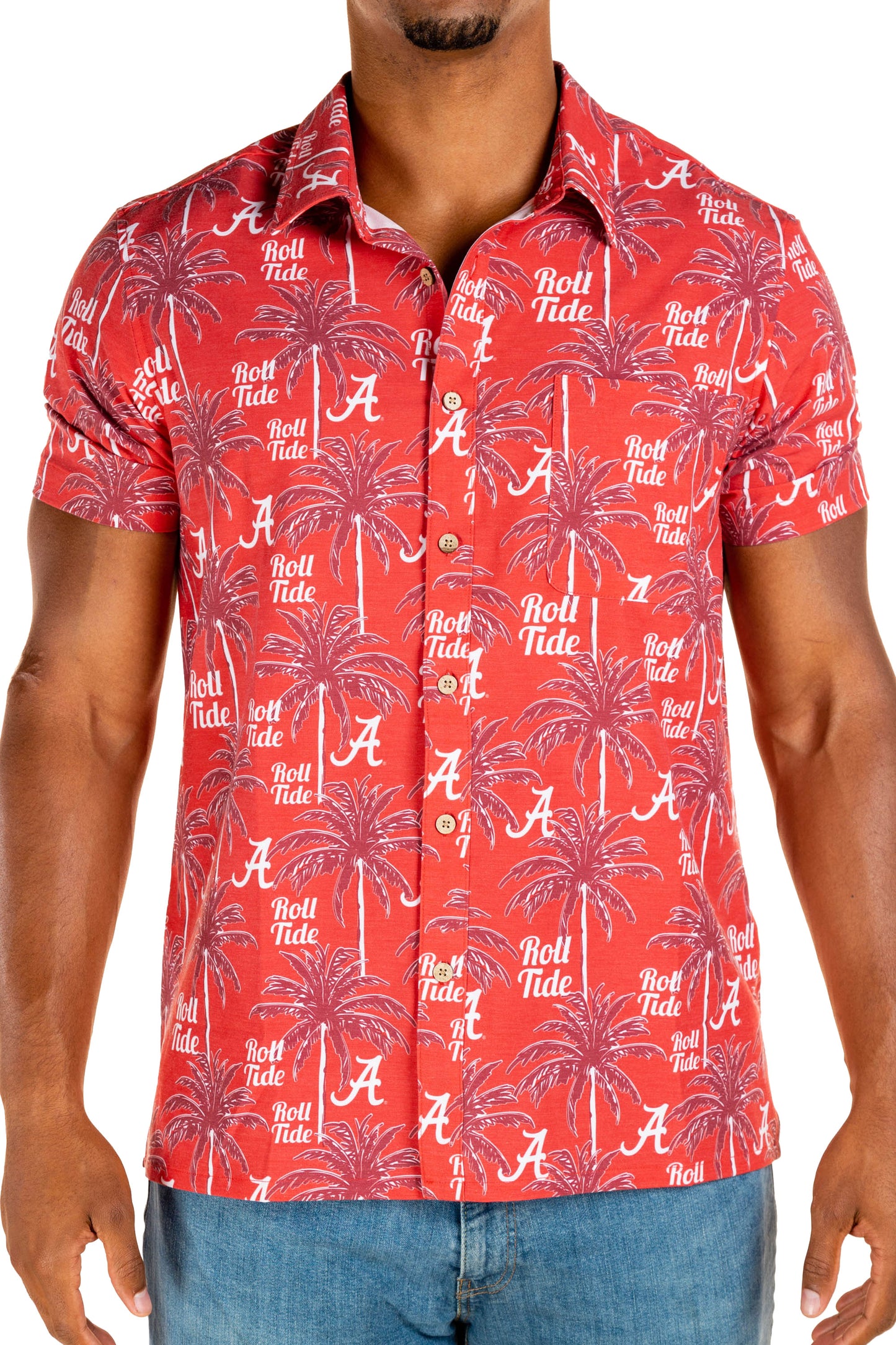 Alabama Crimson Tide Tellum and Chop Mens Floral Hawaiian Shirt Red Palm