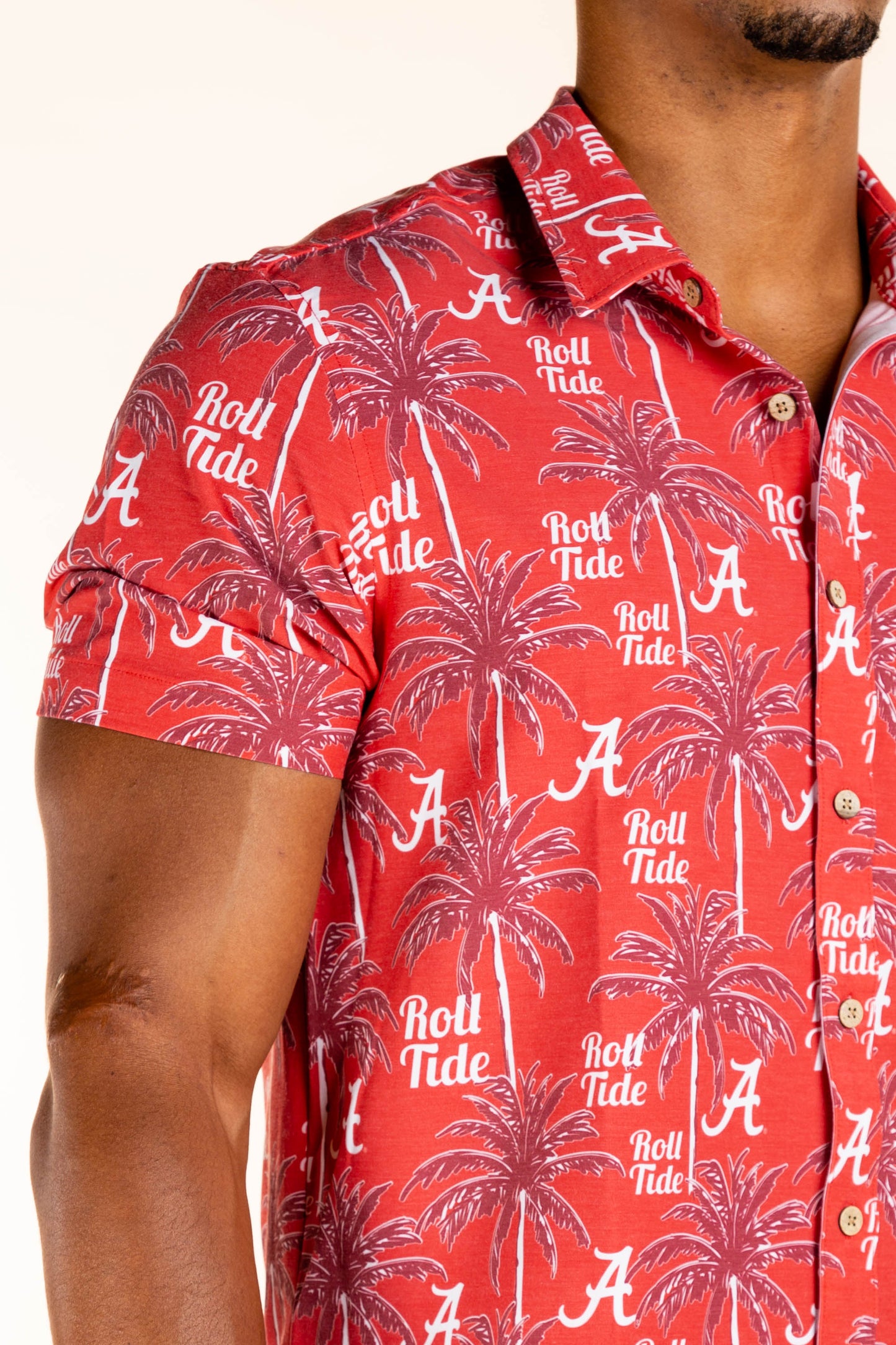 Alabama Crimson Tide Tellum and Chop Mens Floral Hawaiian Shirt Red Palm