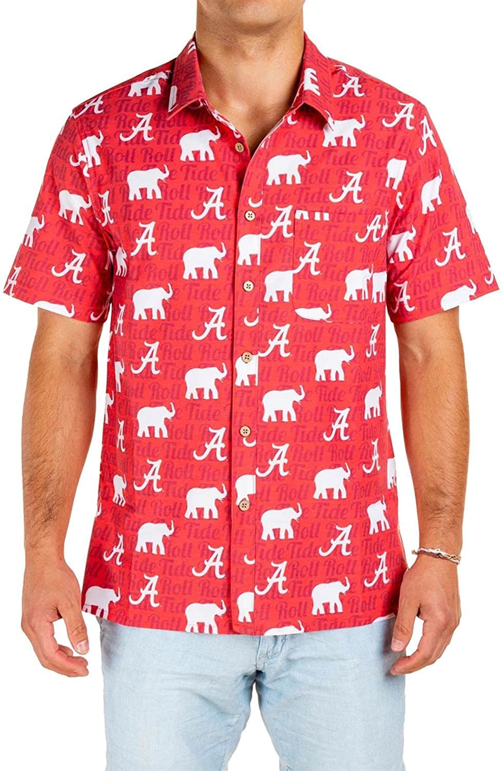 Alabama Crimson Tide Tellum and Chop Mens Floral Hawaiian Shirt Red Elephant
