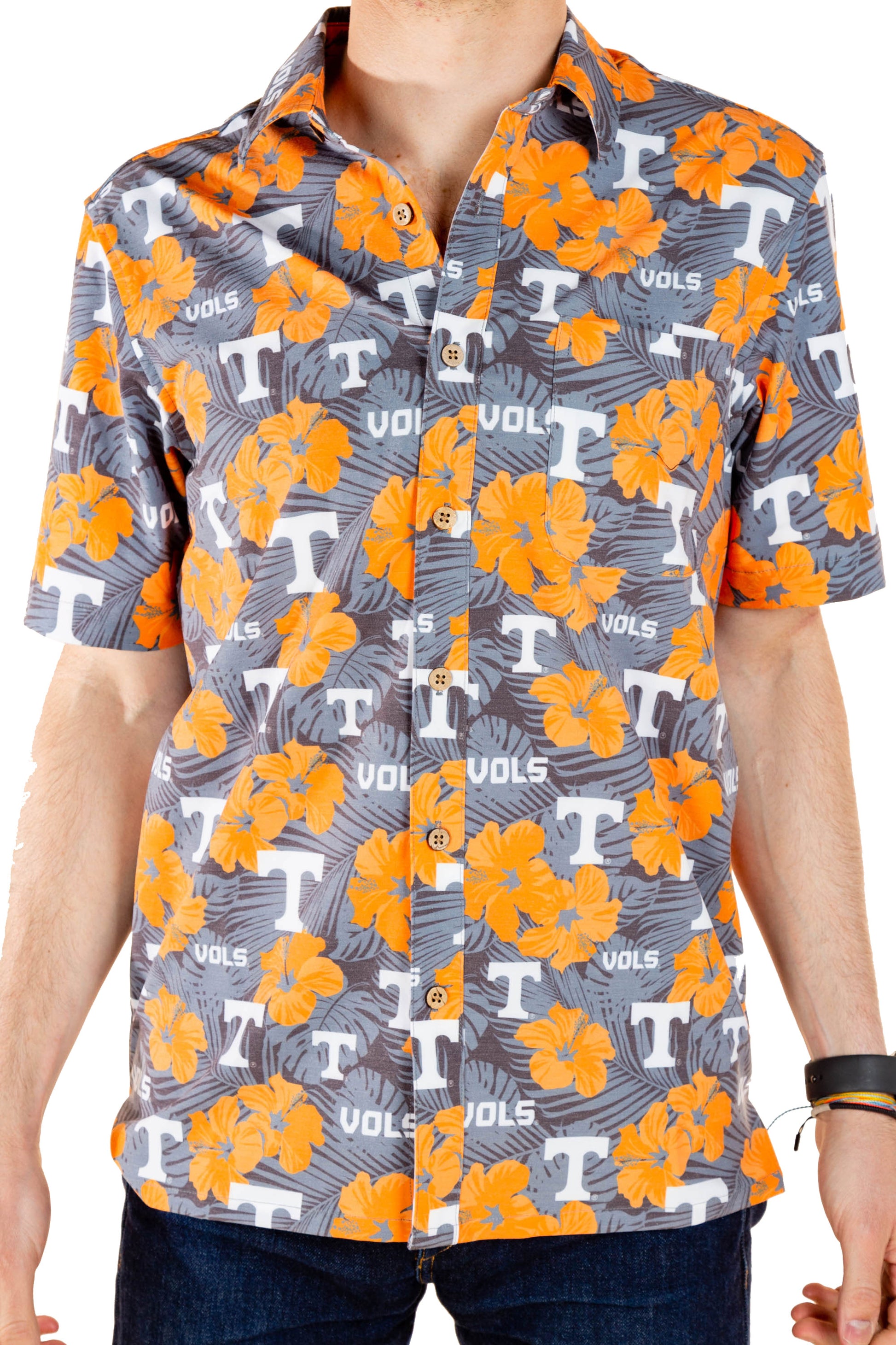 Tennessee Volunteers Floral Button Up Hawaiian Shirt Unbuttoned