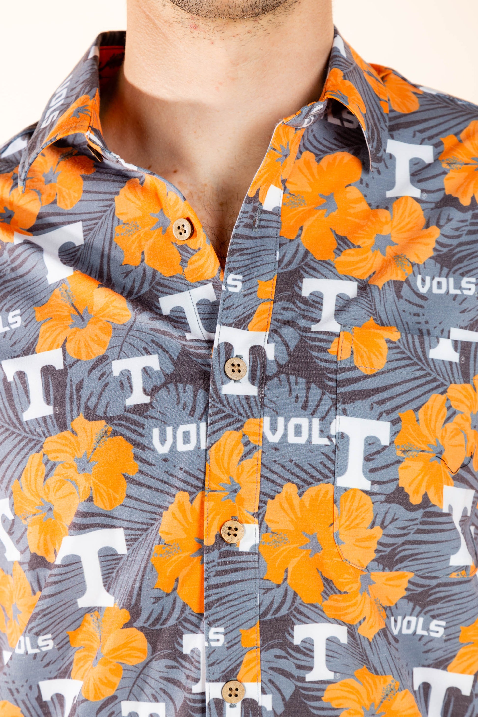 Tennessee Volunteers Floral Button Up Hawaiian Shirt Unbuttoned