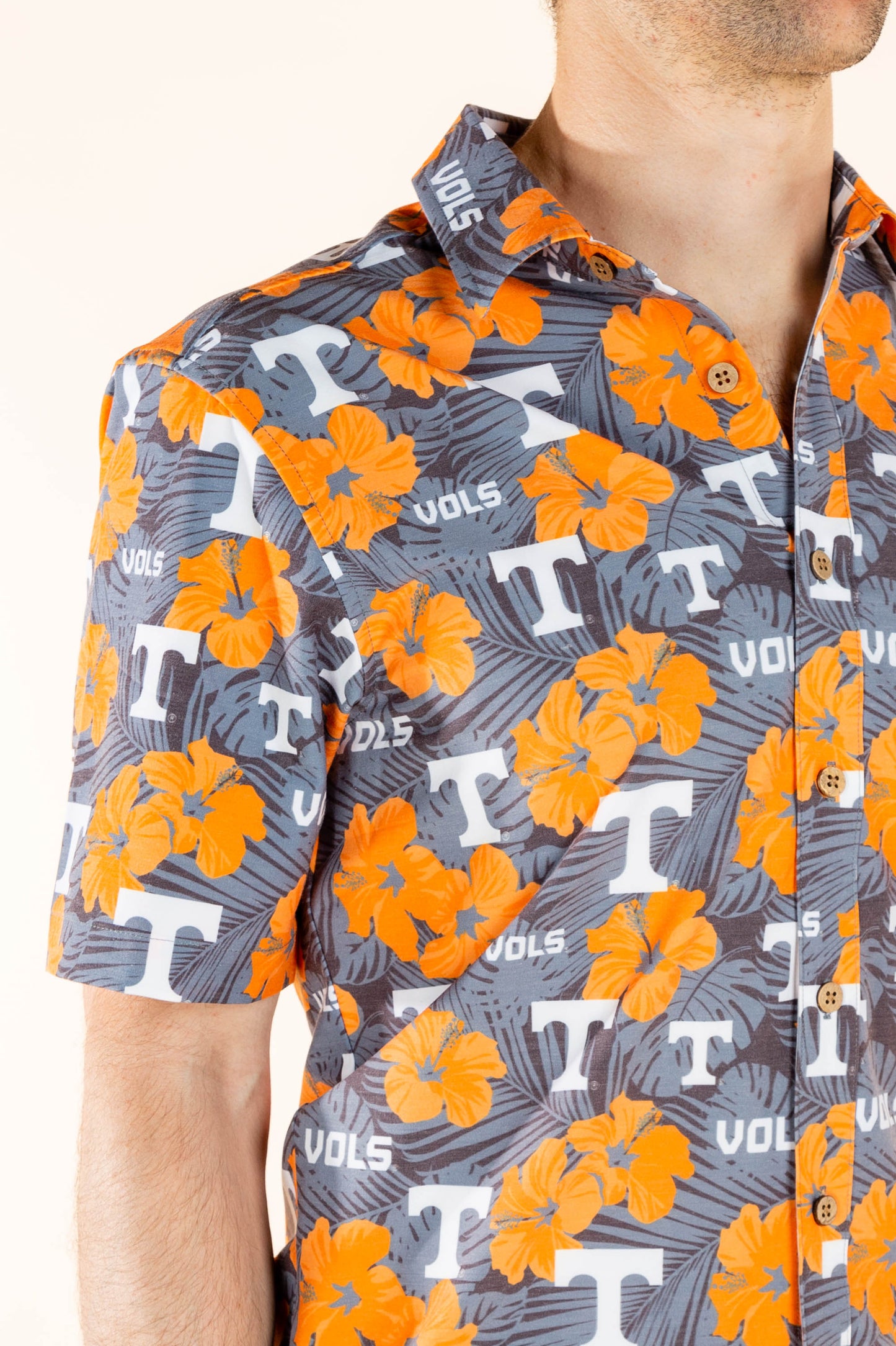 Tennessee Volunteers Tellum and Chop Mens Floral Hawaiian Shirt Gray