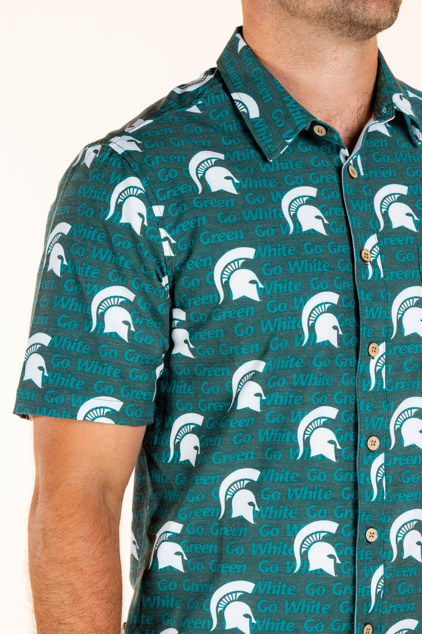 Michigan State Spartans Tellum and Chop Mens Floral Hawaiian Shirt Green Logo