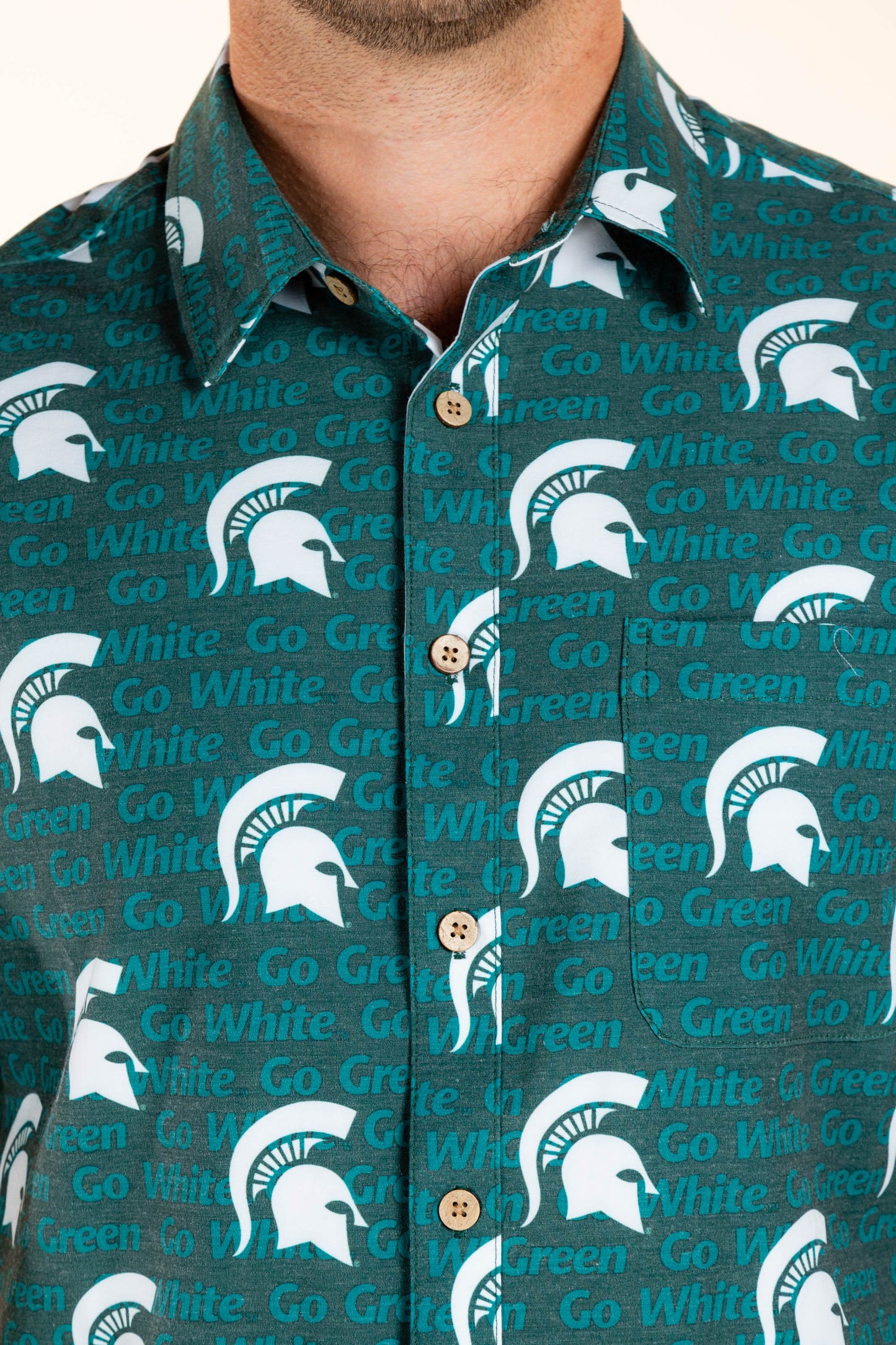 Michigan State Spartans Tellum and Chop Mens Floral Hawaiian Shirt Green Logo