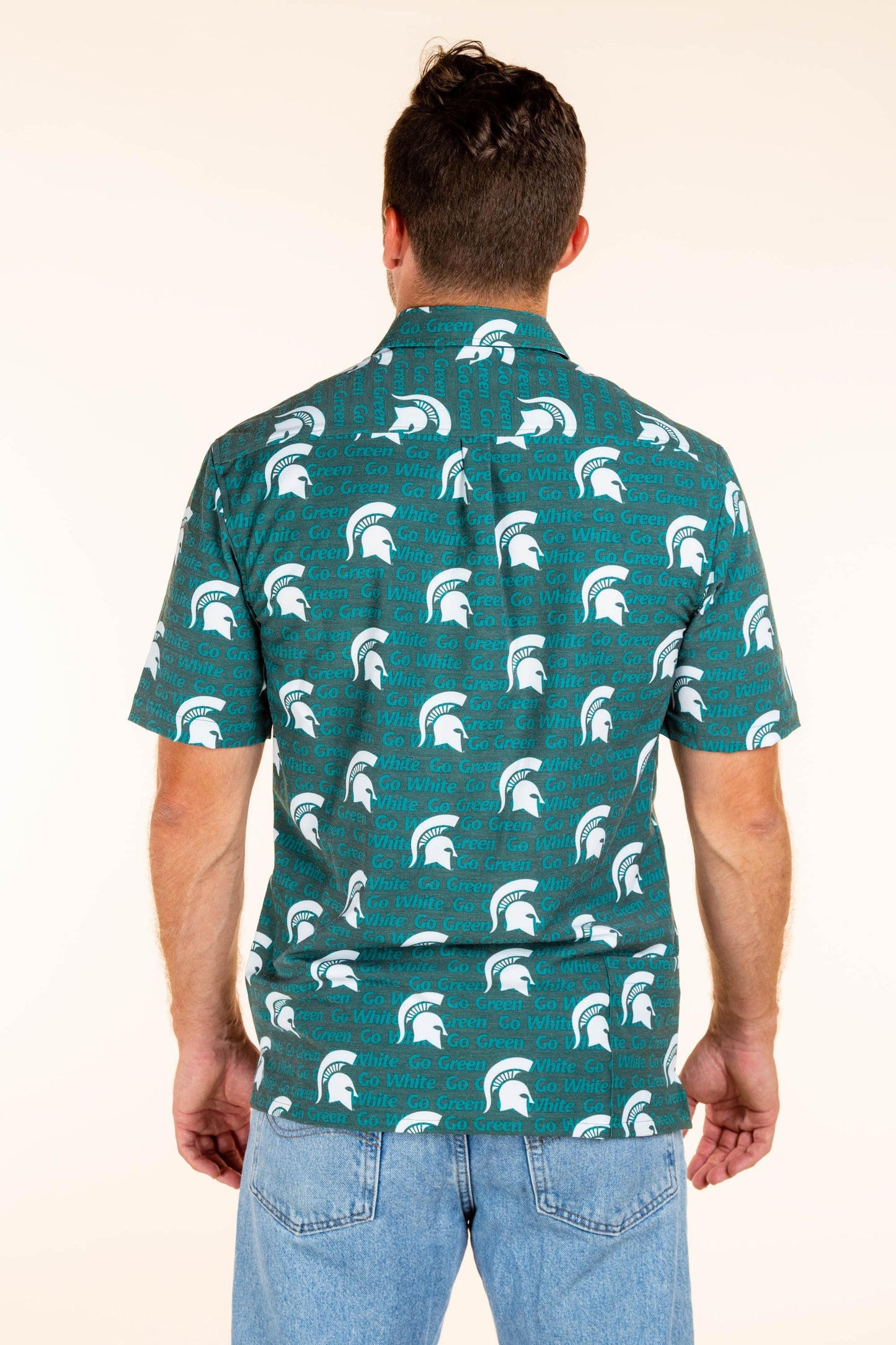 Michigan State Spartans Tellum and Chop Mens Floral Hawaiian Shirt Green Logo